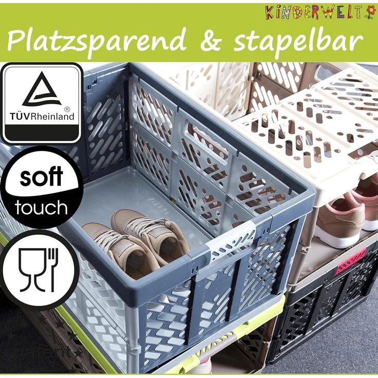 KiNDERWELT Wickelauflage Klappbox 45 L bis 50 kg Klappbox robuste Transportkiste schwarz/blau – Bild 5
