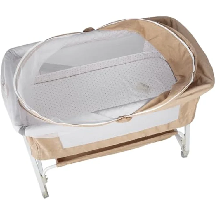 HUOLE 3 in 1 Beistellbett, Reisebett Baby mit Matratze, Babybett 6 Fach höhenverstellbar mit Aufbe, tragbarer Stubenwagen mit Rollen für Baby bis 36 Monaten-92 * 52 * 106-118cm – gebrochenes Weiß – Bild 5