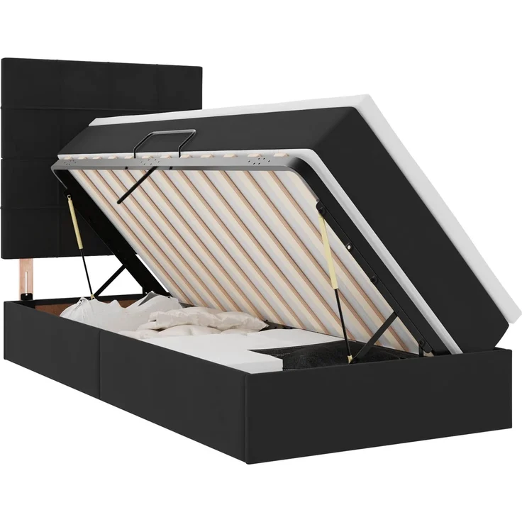 vidaXL LED-Speicherbett mit Matratze Schwarz 100 x 200 cm Samt 3372647 – Bild 2