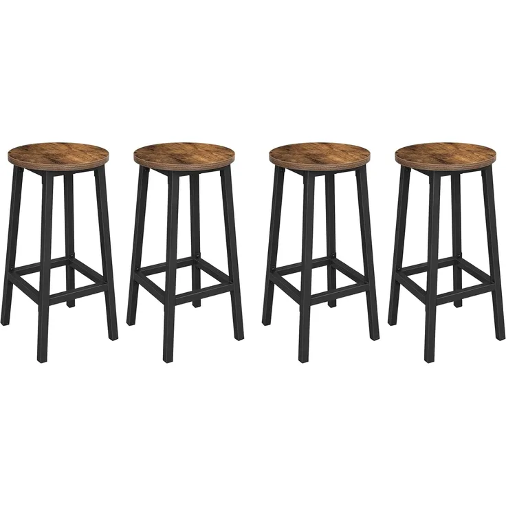 Vasagle Barhocker, 4er Set Barstuhl, Küchenstühle mit Stahlgestell, rund, einfache Montage, Industrie-Design, Holzspanplatte, Stahl, vintagebraun-schwarz, 32x65 cm (Ø x H)
