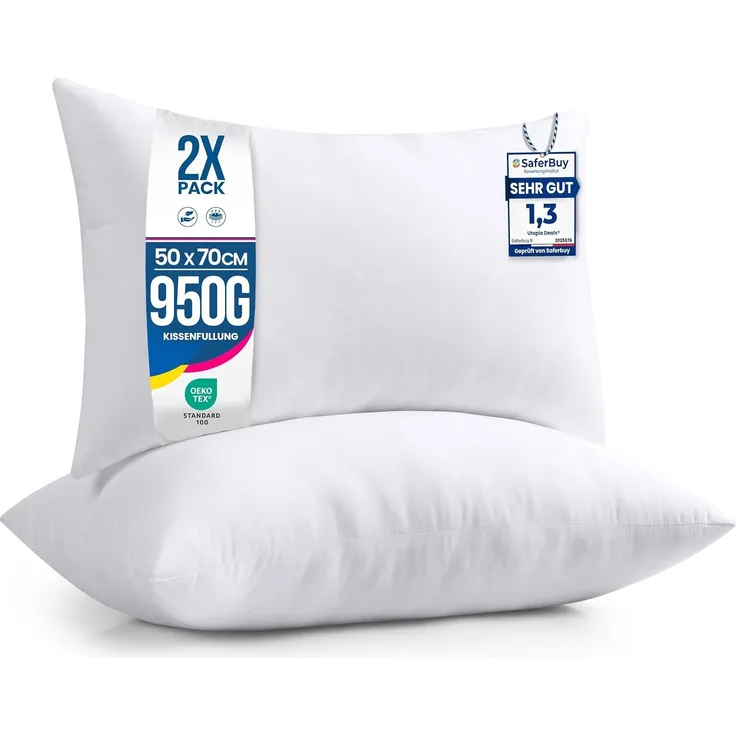 Utopia Bedding 2er Set Kissenfüllung 50x70 cm, Innenkissen Füllkissen Kopfkissen Sofakissen (Weiß)