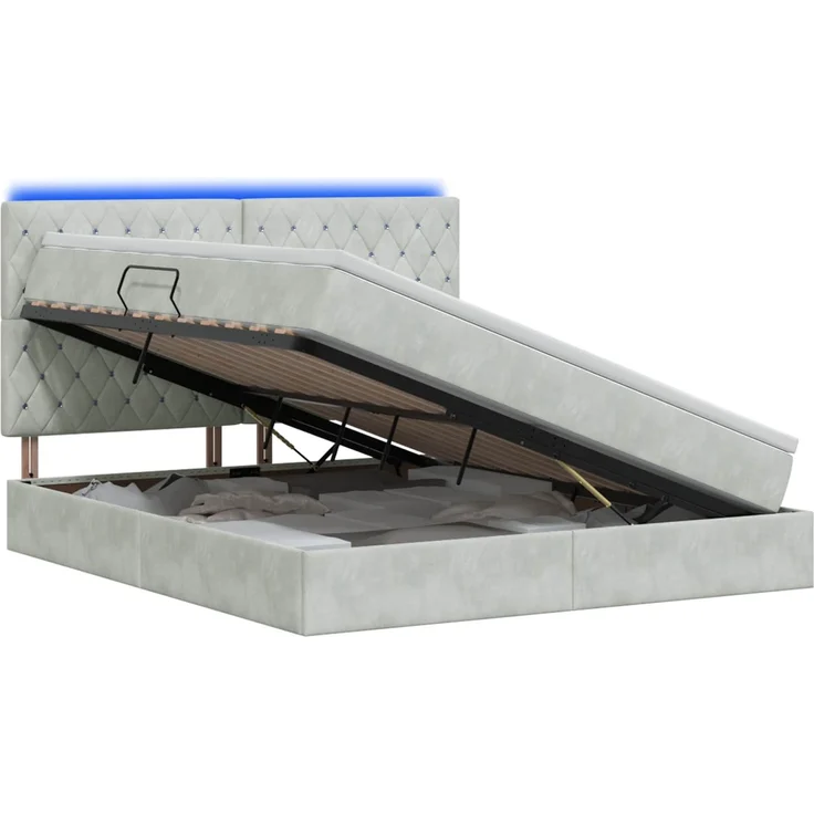 vidaXL LED-Speicherbett mit Matratze Hellgrau 180 x 200 cm Samt 3460086 – Bild 2