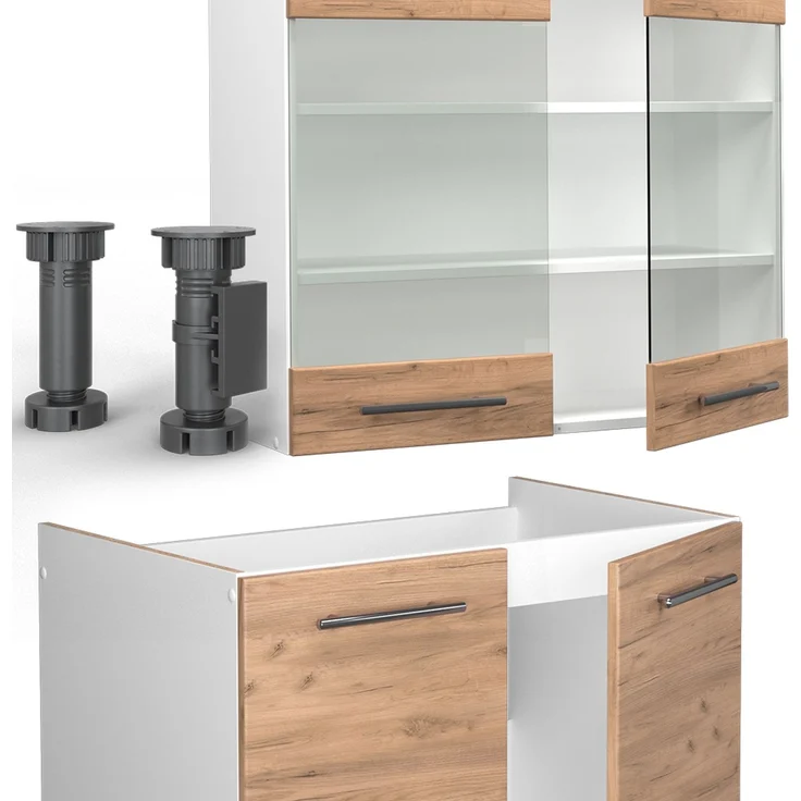 Küchenzeile Fame-Line Goldkraft Eiche/Weiß 240 cm ohne Arbeitsplatte Vicco – Bild 5