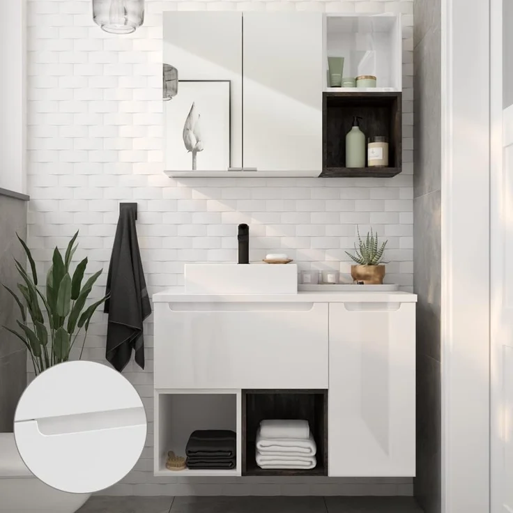 Lomadox Hängeschrank SOFIA-107 Badmöbel drehbar um 180° in Hochglanz weiß lackiert, : 30/60/22 cm – Bild 8