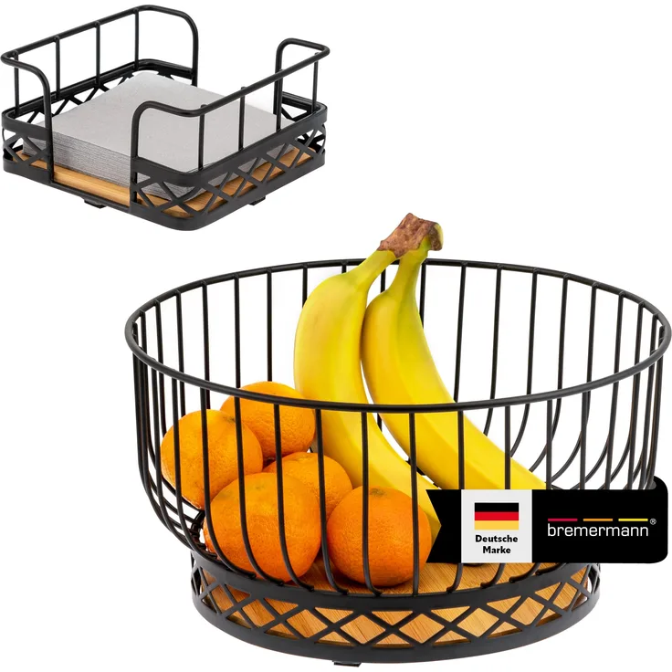 bremermann Obstkorb 2er Set mit Serviettenhalter, Metall, schwarz