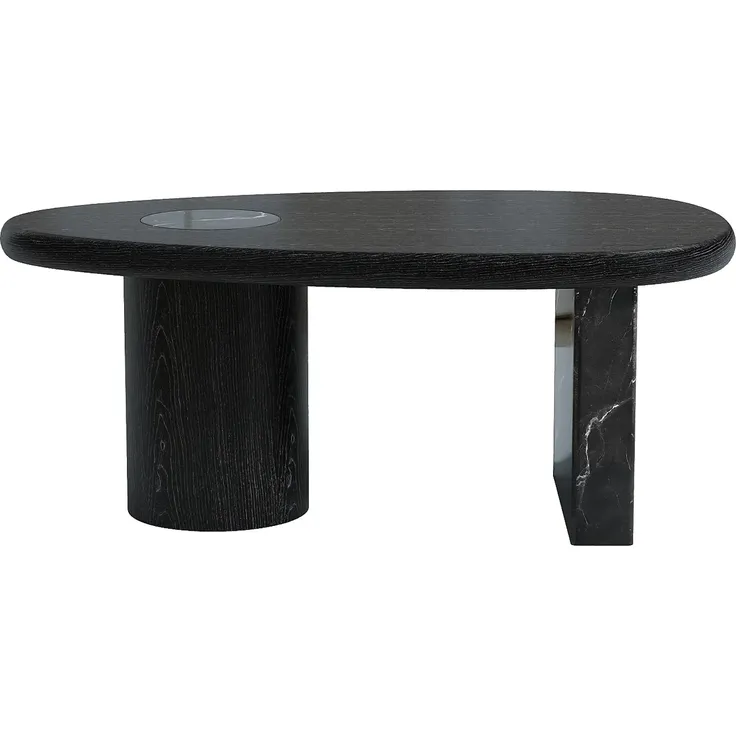 Vente-unique - MARSULA Couchtisch Holz, PlatteMarmor Schwarz - B 60 cm x H 40,5 cm x L 100 cm – Bild 2