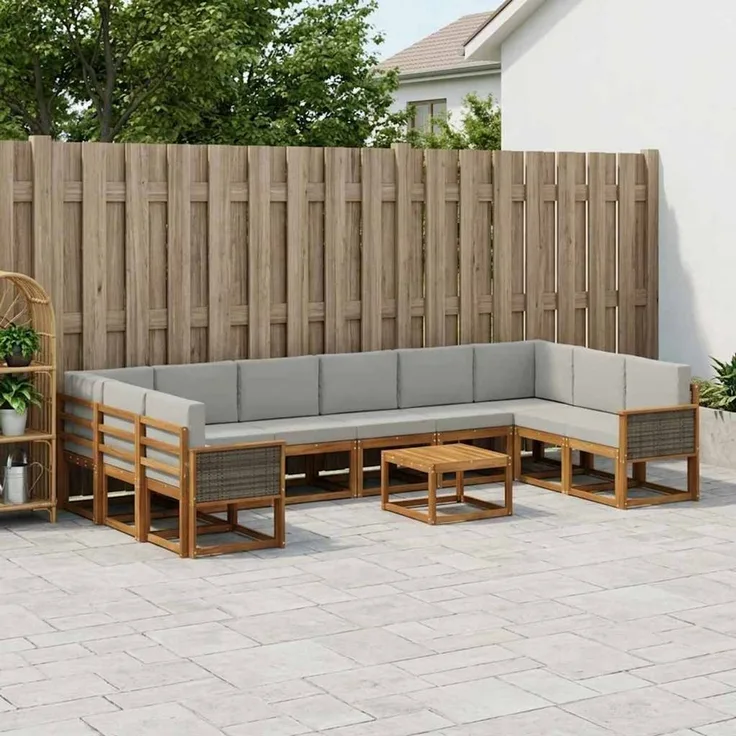 vidaXL Outdoor-Sofagarnitur 11 stk. 10-Sitzer Natur und Hellgrau 3385587