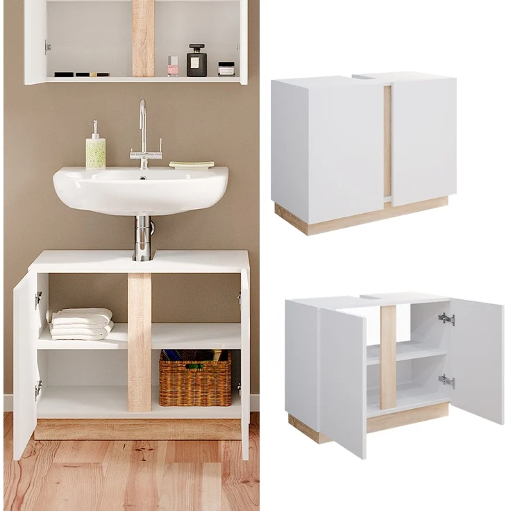 Waschbeckenunterschrank Gloria Weiß 70.4 x 55.5 cm mit 2 Türen Vicco – Bild 2