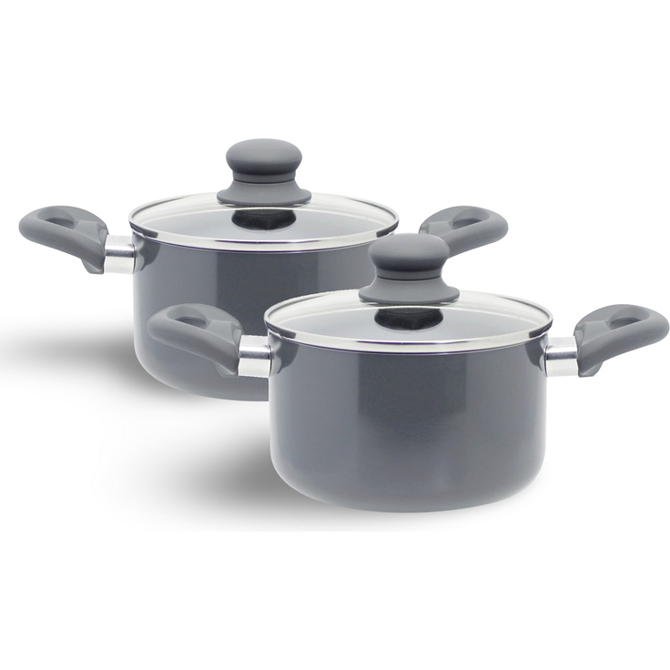 2 Stück Kochtopf "Rom" PFAS-frei 16cm Alu Kochtöpfe Set Töpfe Topf Deckel Topfset 2x