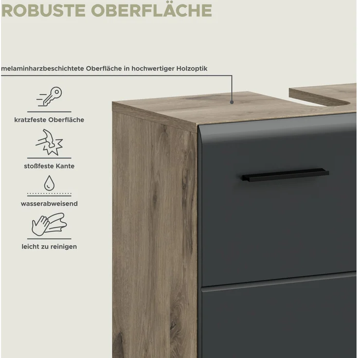 Badkombination (B/H/T: 150x185x30 cm) in schwarz matt und Nox Oak Nachbildung – Bild 9
