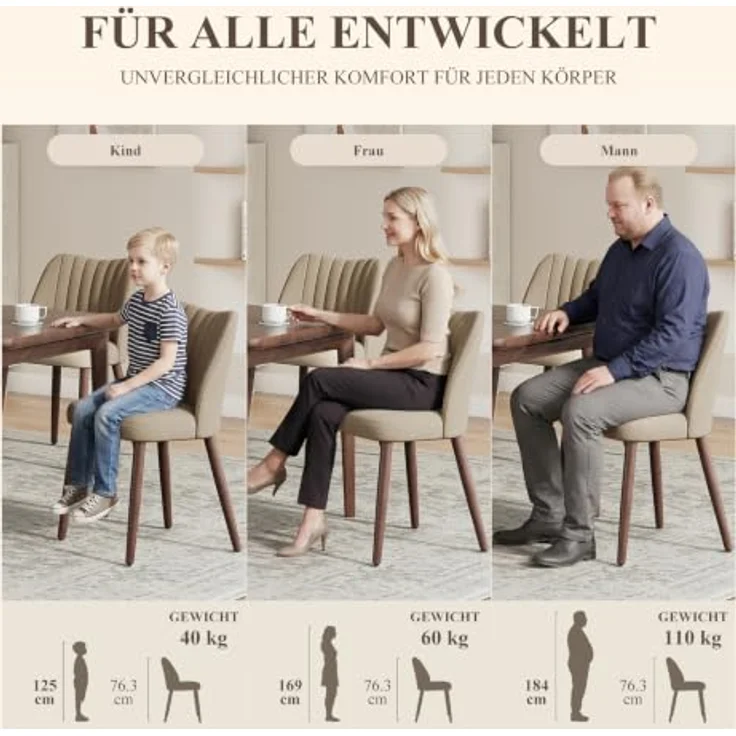 MALOL Esszimmerstühle 6er Set, Polsterstühl mit Rückenlehne, Ergonomisch Gepolsterte Küchenstühle mit vertikaler Rillenlehne, Moderne Esszimmer Stühle für Esstisch Wohnzimmer Café Restaurant, Kamel – Bild 8