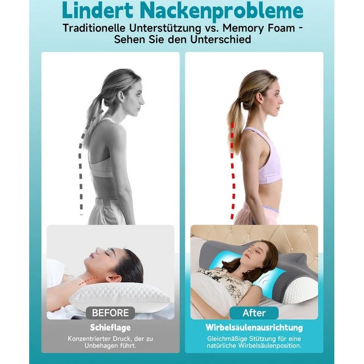 Esun Nackenstützkissen Nackenstützkissen, Kopfkissen Memory Foam, Kissen Seitenschläferkissen, Füllung: Memory Foam, Seitenschlafer, Rückenschlafer, Bauchschlafer, Set, Kissen vom OEKO-TEX® und CertiPUR Getestet, für Seiten Rücken & Bauchschläfer, Nack... – Bild 2