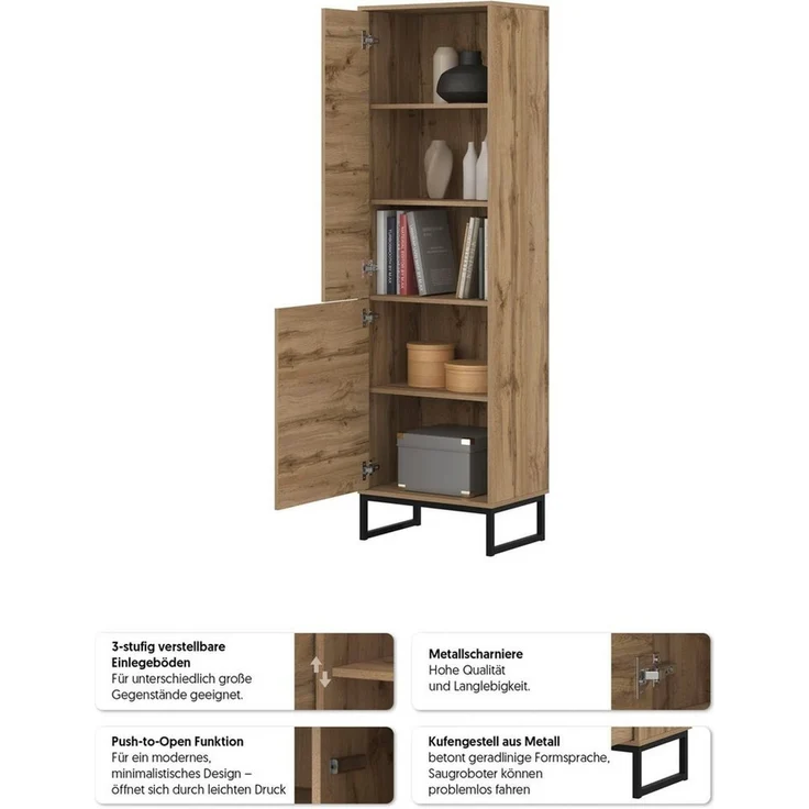OTTO home Vitrine Loft, Höhe 180 cm, moderne grifflose Standvitrine mit 2 Türen Hochschrank mit viel Stauraum, verstellbaren Einlegeböden, Regal – Bild 3