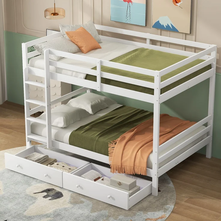 Etagenbett 140x200 cm mit Stauraumschubladen, hohem Sicherheitsgeländer, platzsparend, Treppe,Hochbett für Kinderzimmer, robust und langlebig,weiß – Bild 4