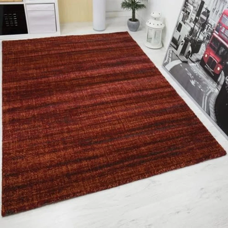 Vimoda Teppich Wohnzimmerteppich Rot dicht und weich, Rechteckig, Höhe: 19 mm, Sehr Dicht & soft meliert, Teppich Terracotta (Feuer Farbe) – Bild 4