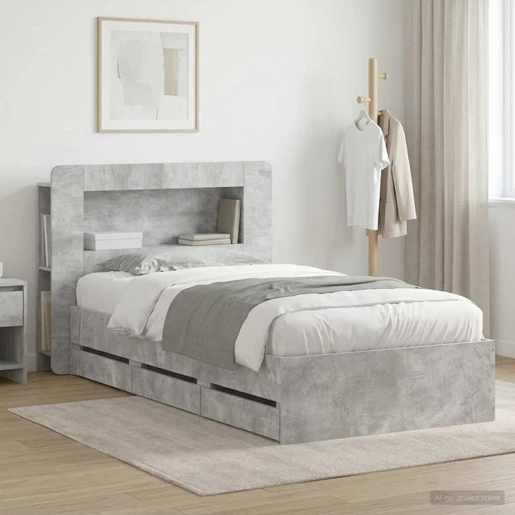 vidaXL Bettgestell mit Stauraum und Kopfteil Betongrau 75 x 190 cm 3433992 – Bild 1