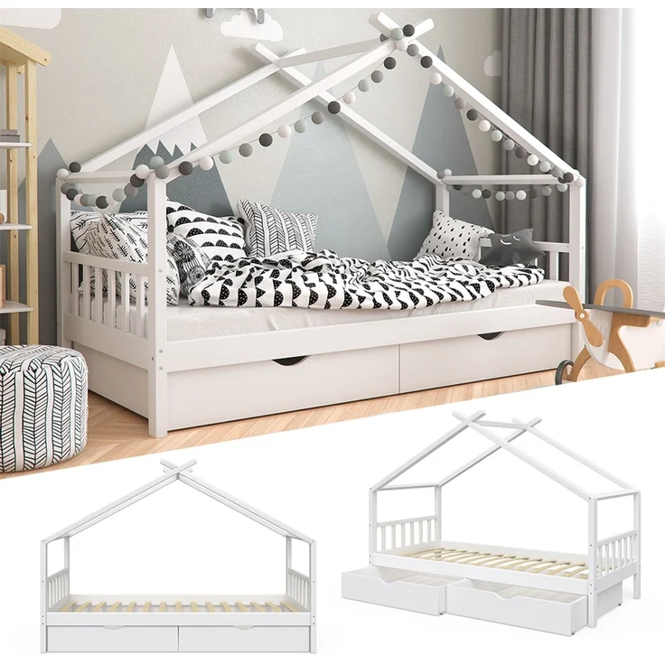 Hausbett Design Weiß 90x200 cm mit 2 Schubladen Vitalispa – Bild 2