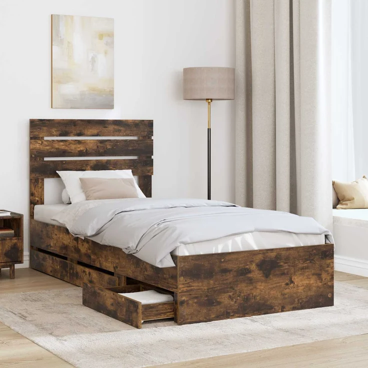 vidaXL Bettrahmen Geräucherte Eiche 75x190 cm Ingenieurs Holz 3411542 – Bild 2
