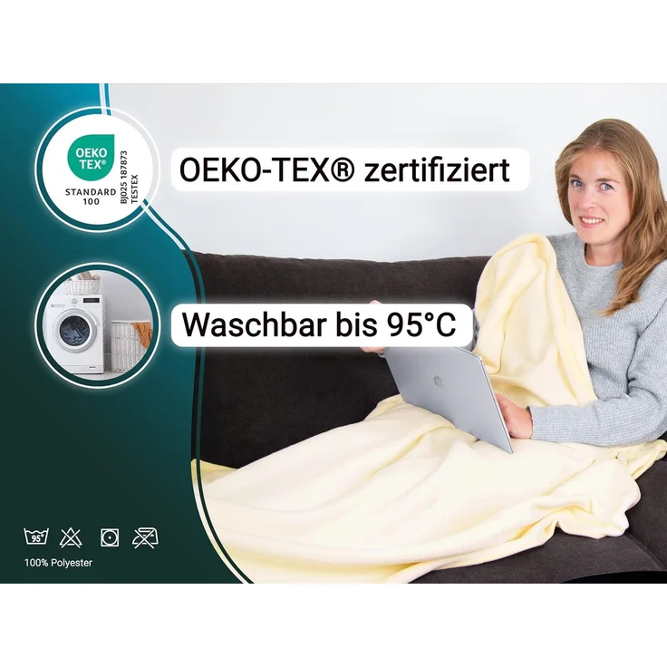 ZOLLNER Kuscheldecke, 130x170 cm, Polar-Fleece, natur (vanille) – Bild 2