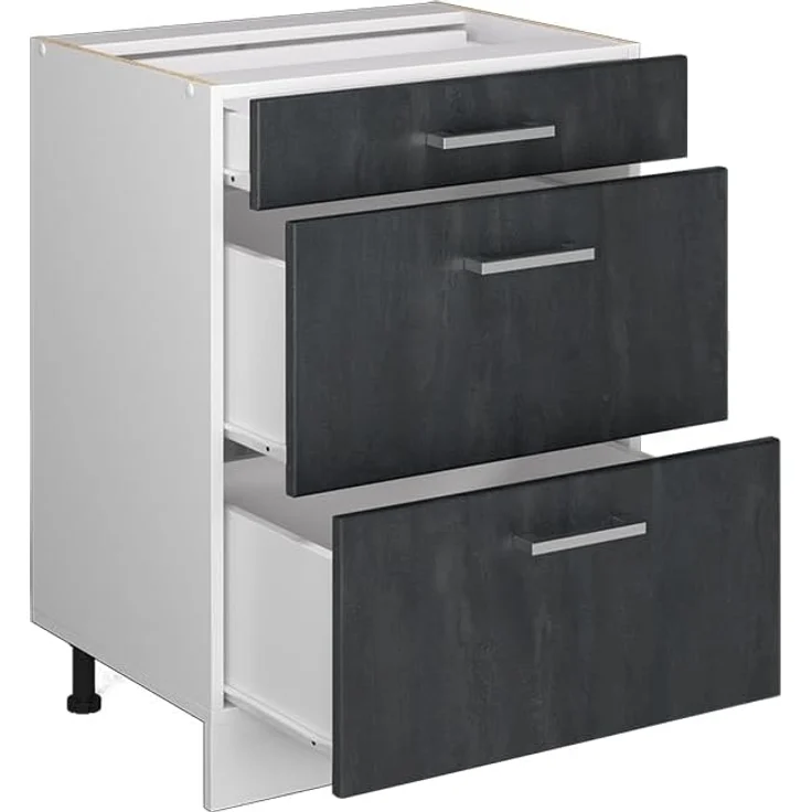 Vicco Küchenunterschrank R-Line, Schwarz Beton/Weiß, 60 cm AP Eiche – Bild 5