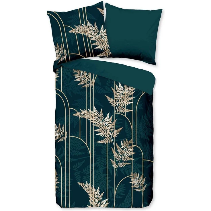 Pure Microfaser Bettwäsche 135 X 200 cm + 1- 80 X 80 cm Malak golden leaves grün – Bild 5