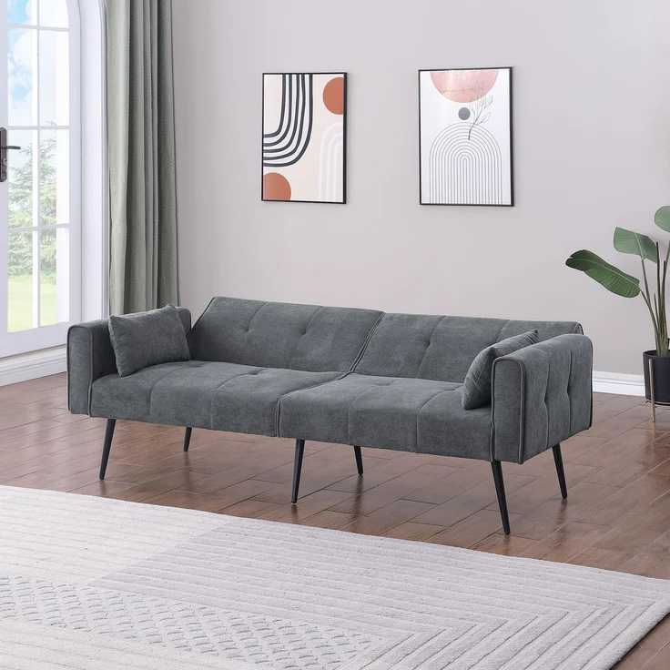 Wohnora-Convertible Sofa Bed,Folding Couch Bed Foldable Futon Sleeper, Sofa Bed with Adjustable Backrest for Living Room/Apartment/Bedroom/Office/small Space,H 71cm x T 175cm x B 71cm,Grau – Bild 2