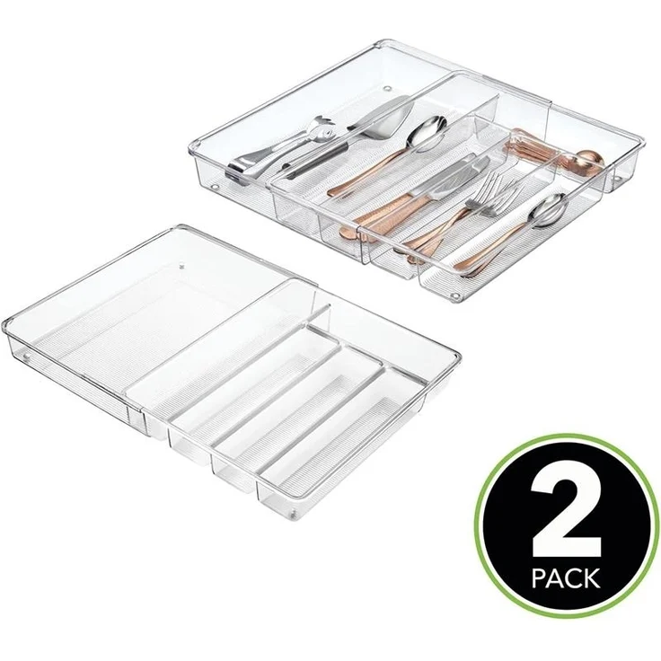 Besteckkasten Schubladen Organizer 2er Set ausziehbar mDesign transparent – Bild 4