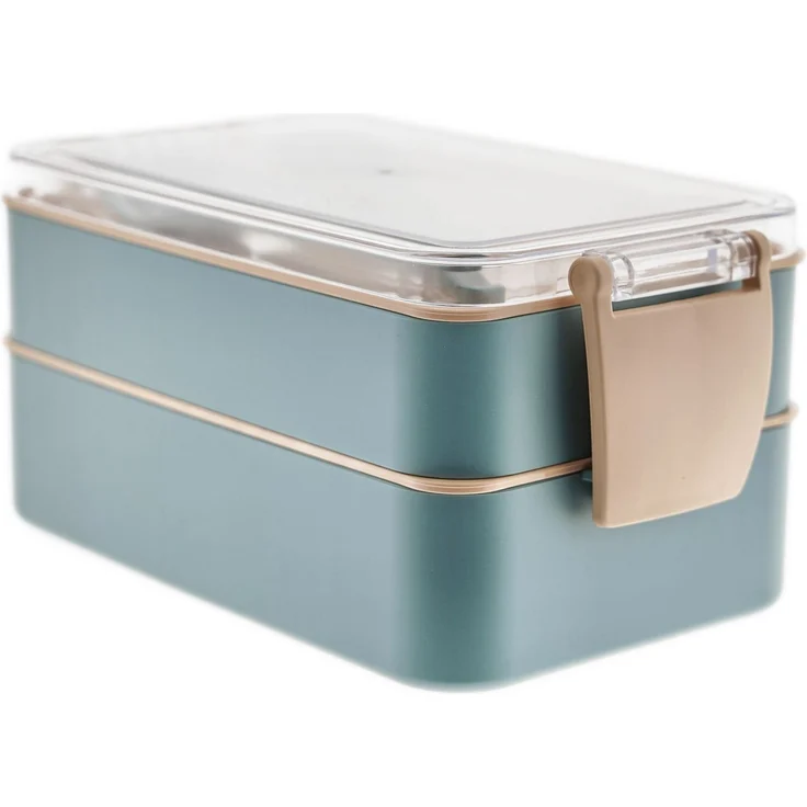 Lunchbox 4-teilig mit Fächern & Besteck - Brotdose für Schule & Büro Hellblau-Rosa – Bild 4