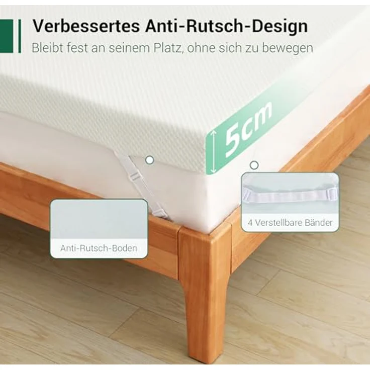 EGO Home Topper 90x200cm mit Gelschaum, Öko-Tex-Zertifiziert, 5cm Höhe Gel Topper 90x200, H2 Weiche Memory Foam mit Grüntee-Extrakt, für Boxspringbett, Schlafsofa,Abnehmbaren und Waschbaren Bezug – Bild 5
