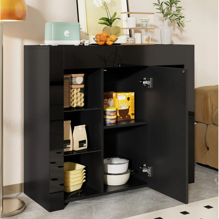 DESVIAE Sideboard mit Glaseinlegeböden und Tür 95x83x35 cm Spanplatte Schwarz – Bild 6