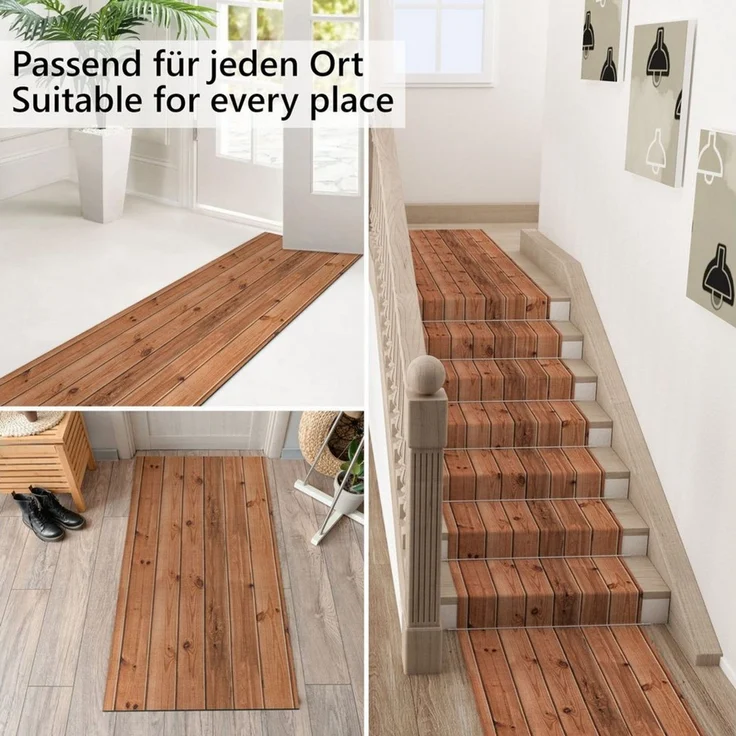 ANRO Küchenläufer RANNA Hochwertig Küchenteppich Teppich Textil, Eckig, Bodenläufer 100x65cm Holz Dielen Braun pflegeleicht – Bild 2