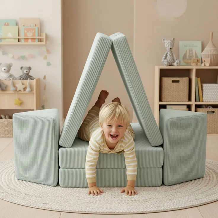 Bellabino 'Nile' Spielsofa, 4-tlg, Cord, türkis, faltbare Kindercouch, abnehmbarer & waschbarer Bezug, Kindersofa aus Schaumstoff – Bild 2