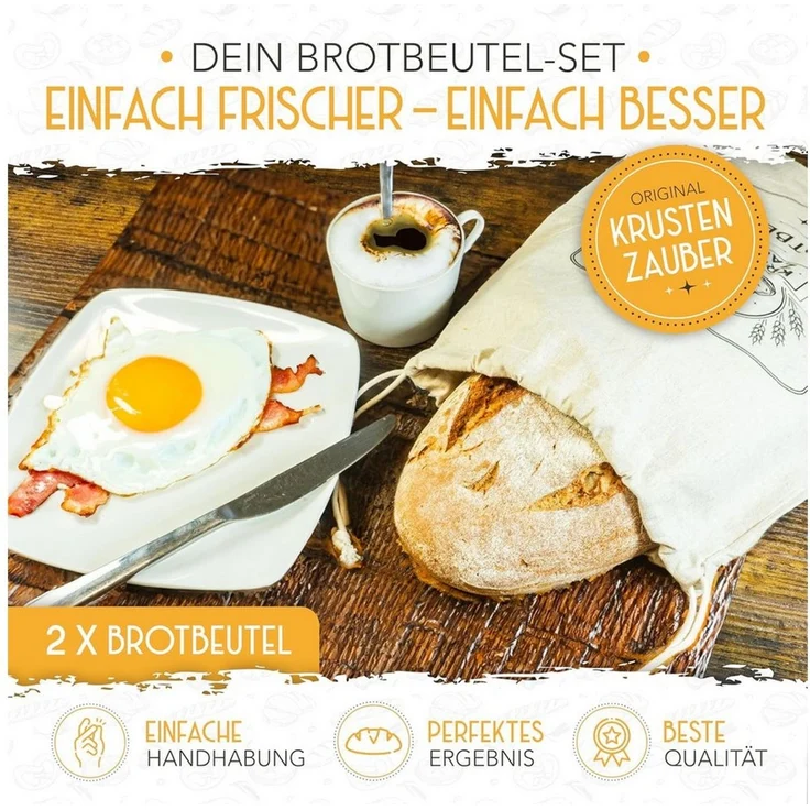 Krustenzauber Brottasche Leinen Brotbeutel im 2er oder 3er Set zur Brotaufbewahrung, (2-tlg) – Bild 2