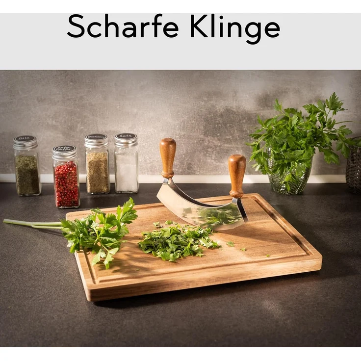 Hanseküche Wiegemesser Wiegemesser mit Brett – FSC®-zertifiziert, Nachhaltig, Ergonomisch Geformt, Langlebig – Bild 2