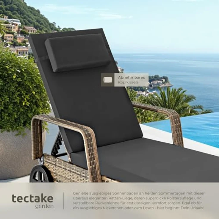 tectake Gartenliege Rattan Sonnenliege, 1, 1 St, 1tlg, widerstandsfähig – Bild 6
