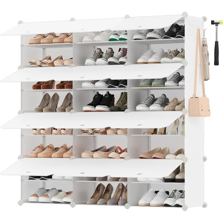 SONGMICS Schuhregal, Schuhschrank mit 12 Fächern, für Garderobe und Eingangsbereich, für bis zu 48 Paar Schuhe, anpassbar, wolkenweiß LPC040W02
