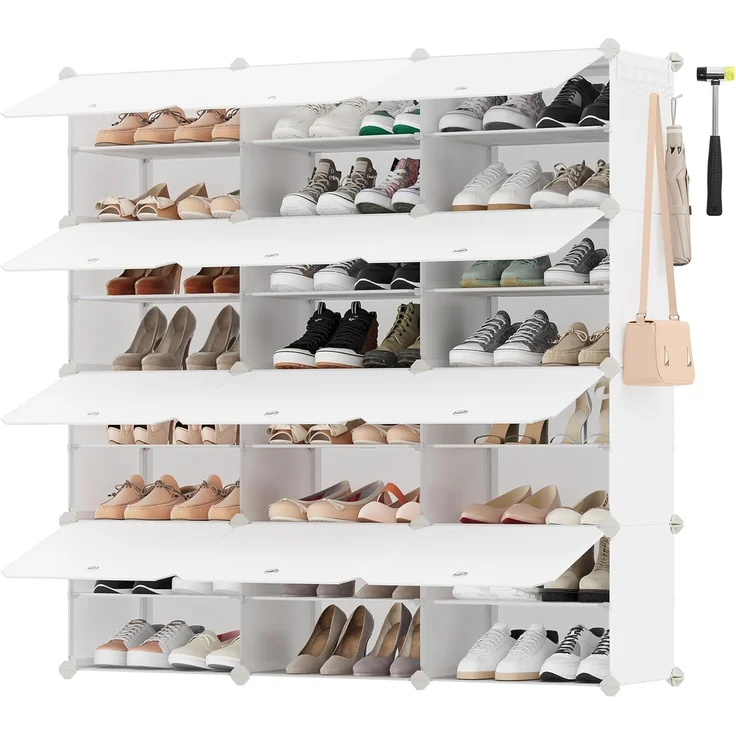 SONGMICS Schuhregal, Schuhschrank mit 12 Fächern, für Garderobe und Eingangsbereich, für bis zu 48 Paar Schuhe, anpassbar, wolkenweiß LPC040W02 – Bild 1