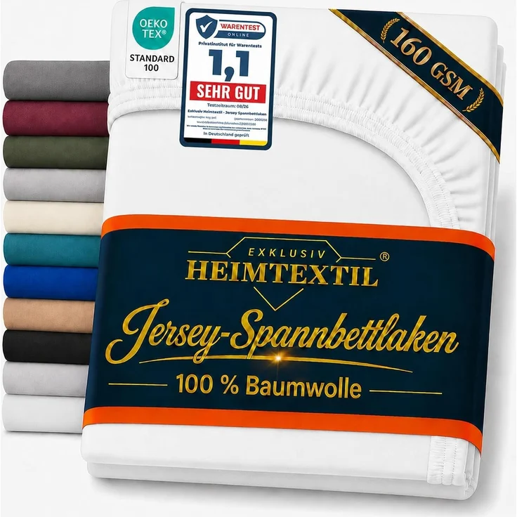 Jersey Spannbettlaken Deluxe 90 - 100 x 200 cm Weiß – Bild 1
