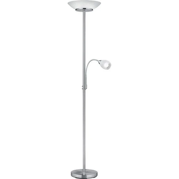 lightling Deckenfluter Klaus, Lichtquellen getrennt schaltbar, ohne Leuchtmittel, mit flexibler Leselampe, 180 cm hoch, nickel, Leuchtmittel tauschbar – Bild 4