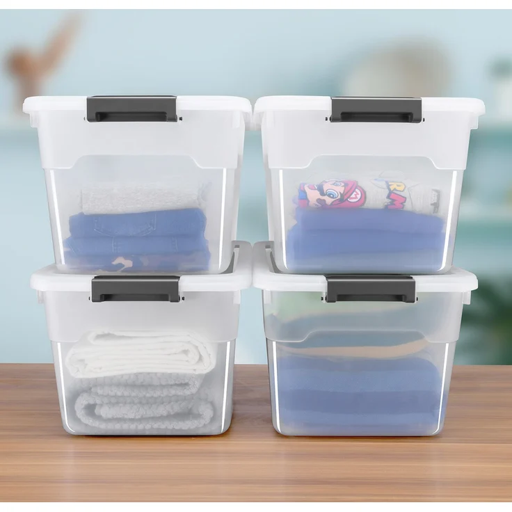 Juskys Aufbewahrungsbox mit Deckel, 4er-Set, stapelbar, Kunststoff transparent, 45 Liter – Bild 1