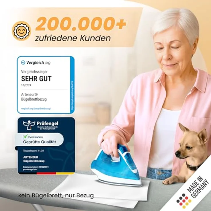 Arteneur Bügelbrettbezug, Made in Germany, OEKOTEX100, Zubehör für alle Bügeltische dank 5 Größen, Vergleichssieger, Hitzereflektierend, Gummizug – Bild 7
