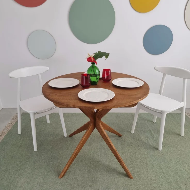 Ragaba Runder ausziehbarer Esstisch Ø 90 cm Esche & MDF Eschenholzfurnier Eichenbeize – Bild 3