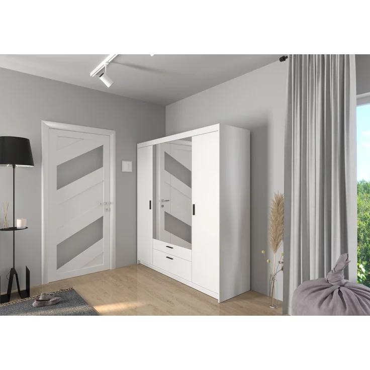AX LIVING Weißer Kleiderschrank mit Spiegel Storicos 4T 176,3cm breit – Bild 3