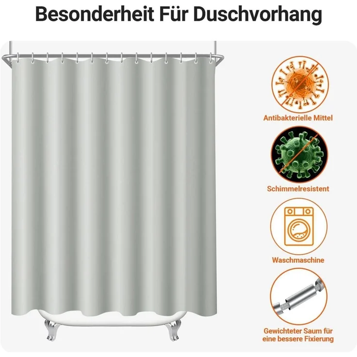 Duschvorhang Antischimmel Wasserabweisend Waschbar Grau 80 x 180 cm – Bild 7