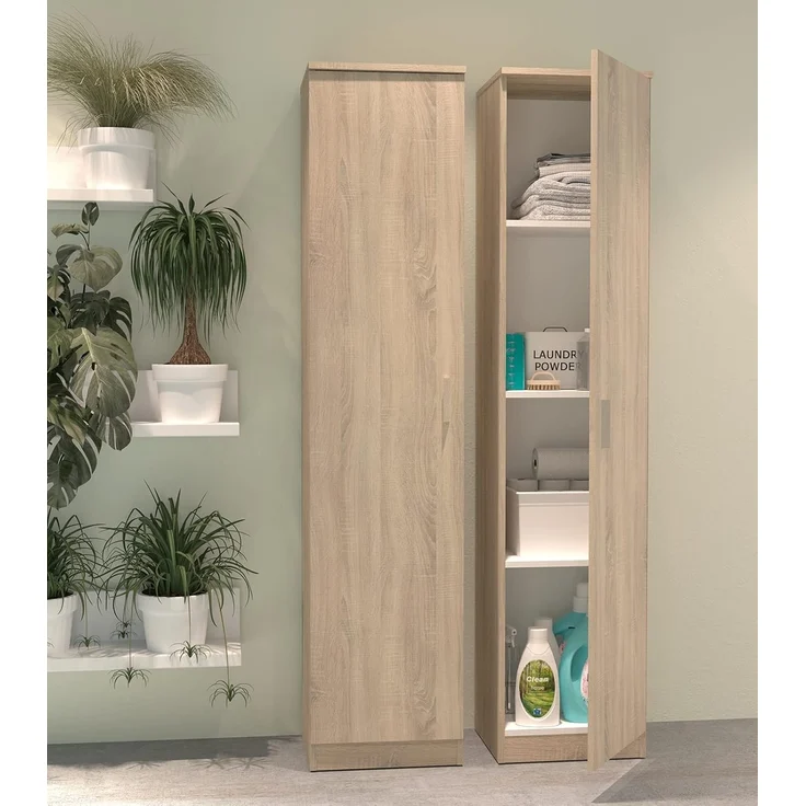 Muebles Pitarch | Multifunktionaler Schrank mit 1 Tür für Reinigung, Küchen, Galerien, 4 Fächer, 180 x 40 x 35 cm (Höhe x Breite x Tiefe), Tür links oder rechts, Eiche Cambrian, Tibet Kollektion – Bild 2