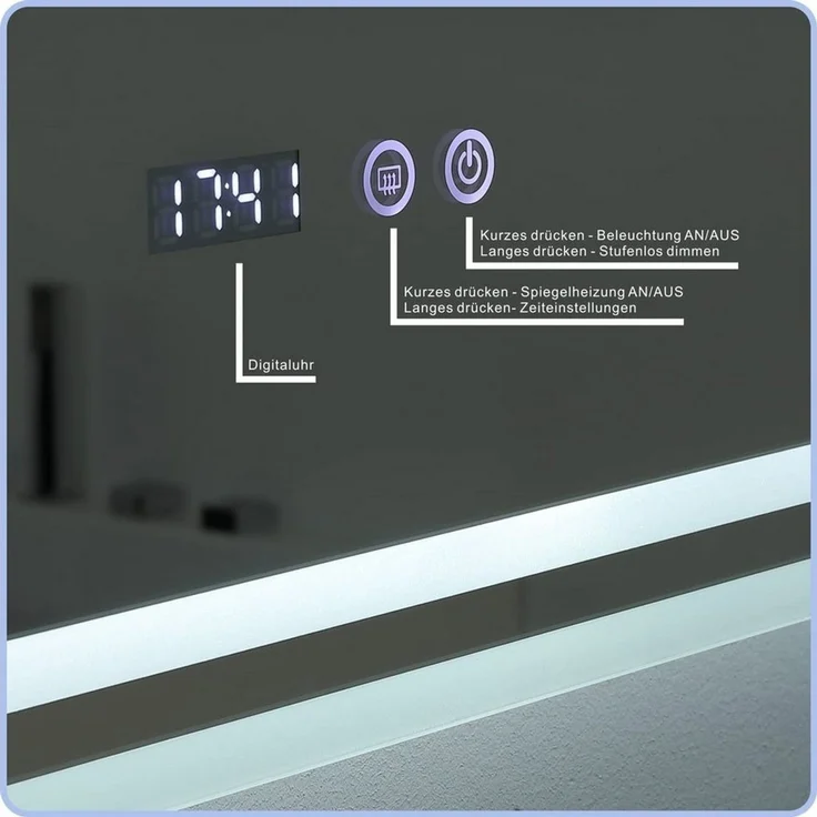AQUABATOS LED-Lichtspiegel LED Badspiegel Badezimmerspiegel mit Beleuchtung Wandspiegel IP44, Kosmetikspiegel Uhr Touch 3-Fach Vergrößerung Kaltweiß Beschlagfrei – Bild 4