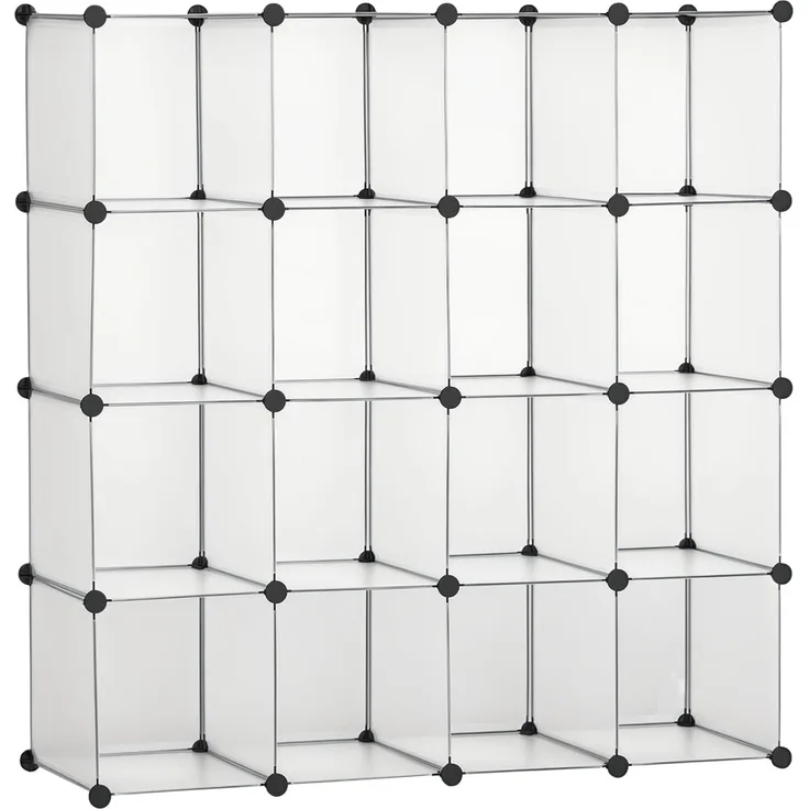 HOMCOM Kommode DIY Regalsystem mit 16 Würfeln (Aufbewahrungsregal, 1 St, DIY-Würfelregal), Kunststoff Stahl Weiß 125 x 32 x 125 cm