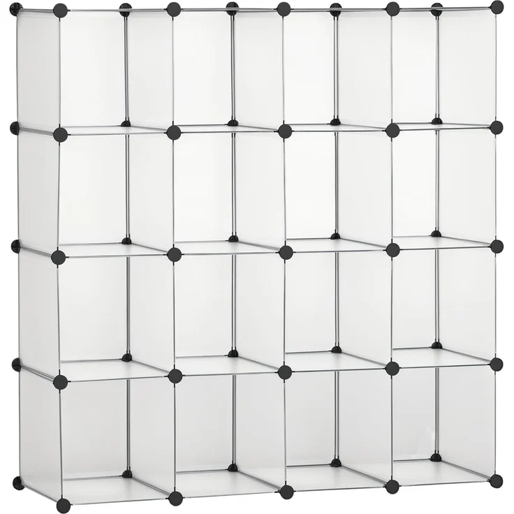 HOMCOM Kommode DIY Regalsystem mit 16 Würfeln (Aufbewahrungsregal, 1 St, DIY-Würfelregal), Kunststoff Stahl Weiß 125 x 32 x 125 cm – Bild 1