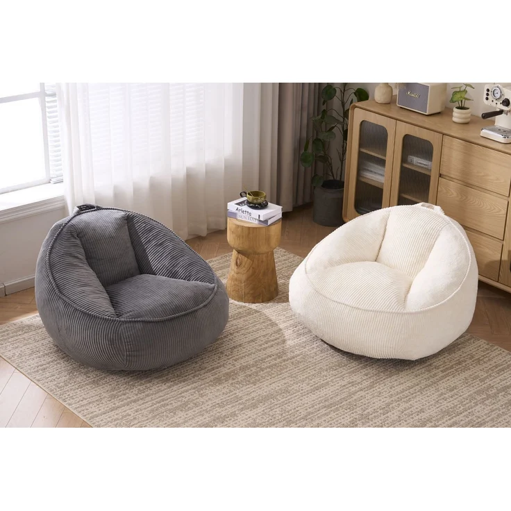 Sitzsack in Grau 90cm×90cm×59cm mit Cordbezug und Memory-Schaum-Füllung – ergonomische Rückenstütze – Bild 5