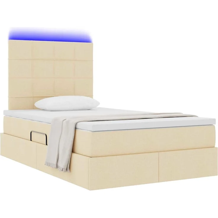 vidaXL LED-Speicherbett mit Matratze Creme 120 x 190 cm Stoff 3372406 – Bild 3